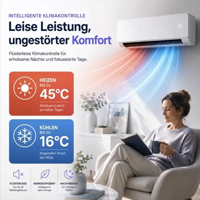 LifeGauge Breeze – tragbares Klimagerät zum Kühlen und Heizen in einem gemütlichen Wohnzimmer